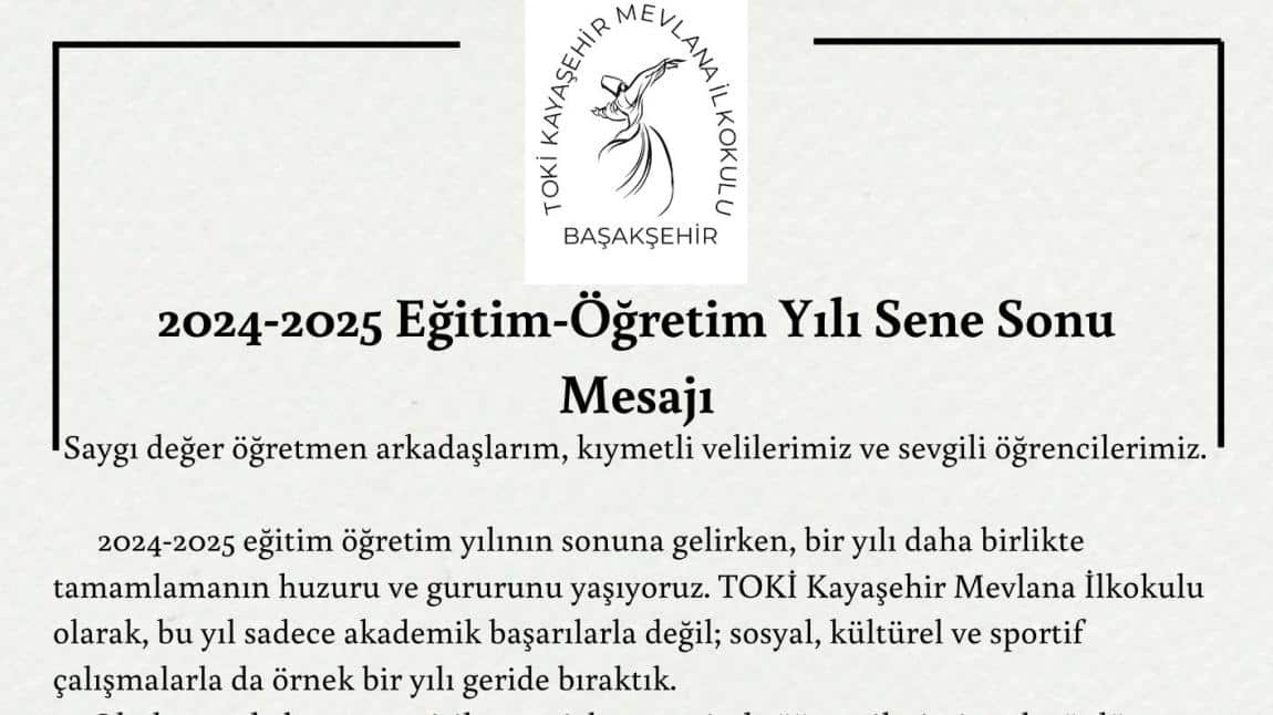 OKUL MÜDÜRÜ OSMAN SİNCER'in YIL SONU MESAJI